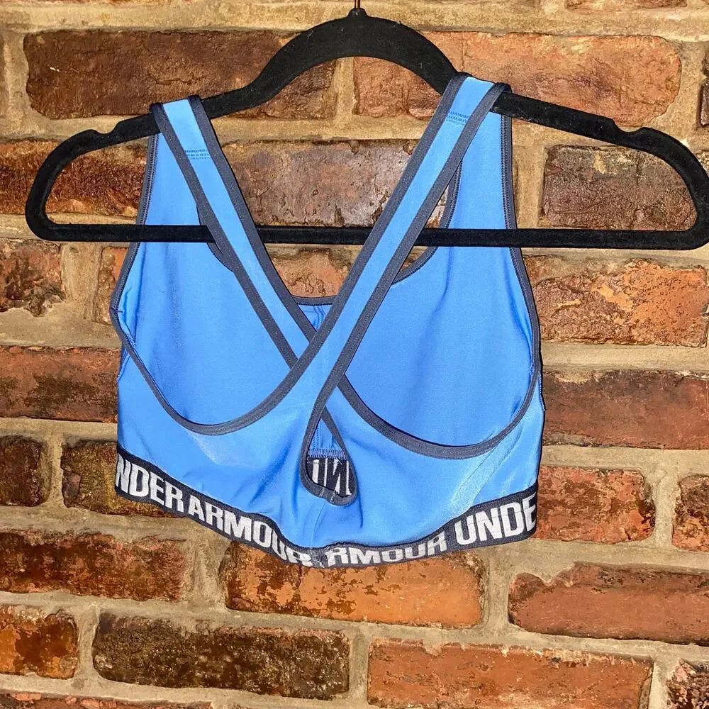 Under Armour Blue Criss Cross Black Mid Support Sports Bra Women's Size Small